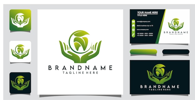 Dental hand logo design template Premium Vector