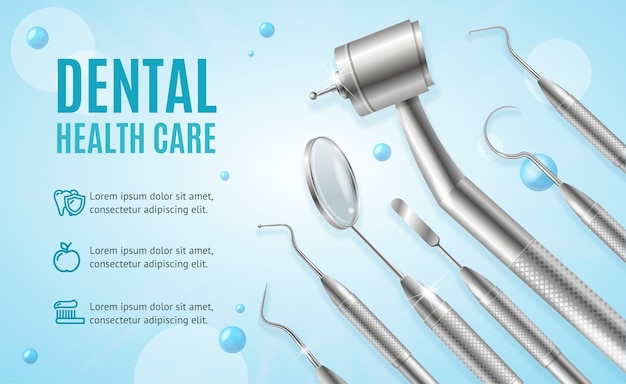 Vector dental health care concept banner horizontal with realistic detailed 3d elements vector