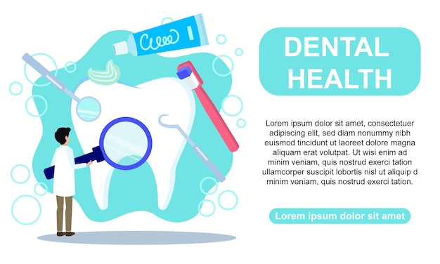 Vector dental health and hygiene illustration with tooth and tools