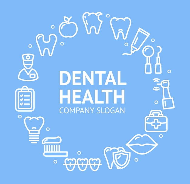 Dental Health Round Design Template Line Icon Concept Vector