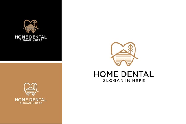 Dental Home logo design template. Tooth creative symbol with tree park vector