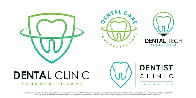 Dental icon set logo design inspiration with creative element Premium Vector