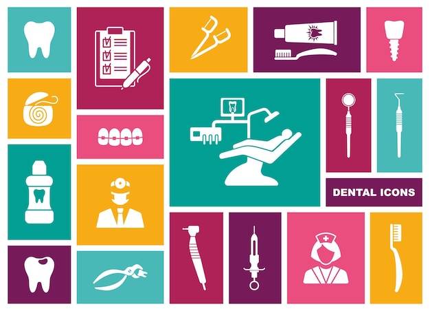 Dental icons Vector Illustration in flat style