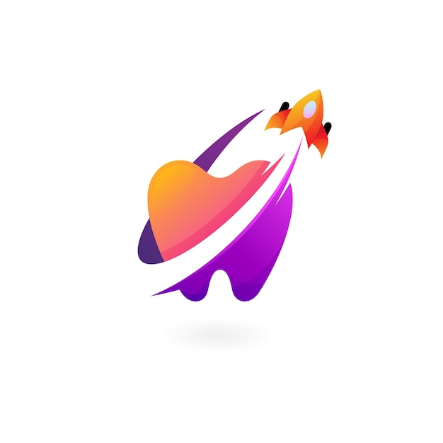 Dental logo and rocket design with swoosh 3d colorful icon