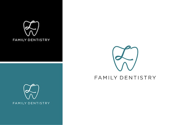 dental logo with line letter L vector