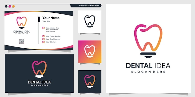 Dental logo with modern idea bulb style and business card design template Premium Vector