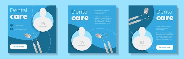 Dental service social media post banner set dentist tooth care advertisement concept tooth care