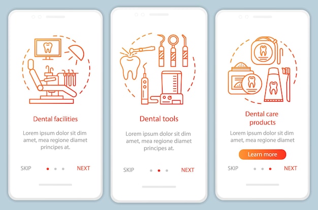 Dental stuff onboarding mobile app page screen with linear concepts