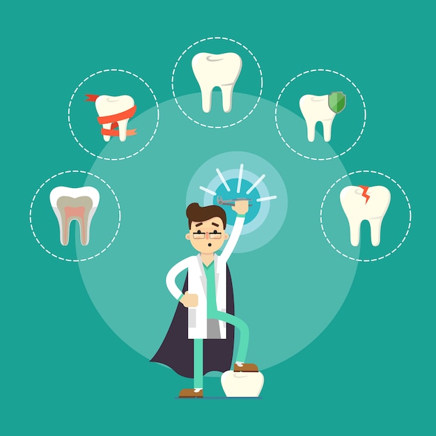 Dental treatment, male dentist with molars around