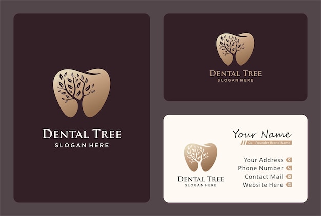 Dental tree logo design with business card template.