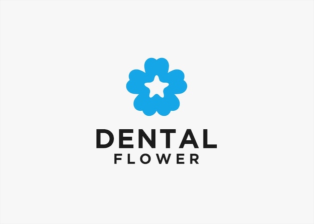 dentist logo with flower and dental silhouette vector illustration