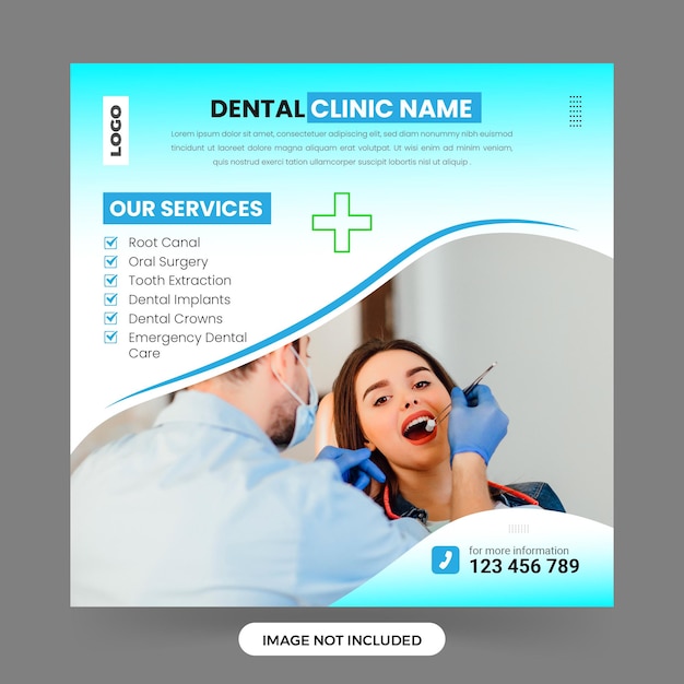 Dentist marketing social media post template square banners or healthcare promotion ads flyer