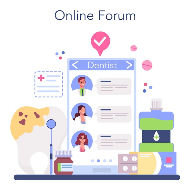 Dentist online service or platform. Dental doctor in uniform treating human teeth with equipment.