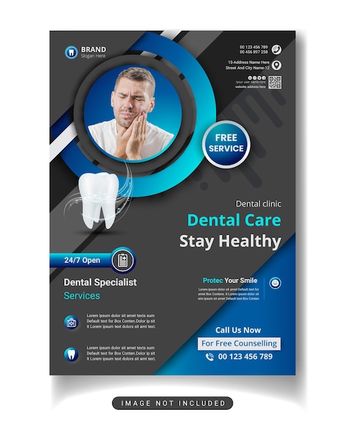 Dentist poster flyer and health care social media Flat dental banner design