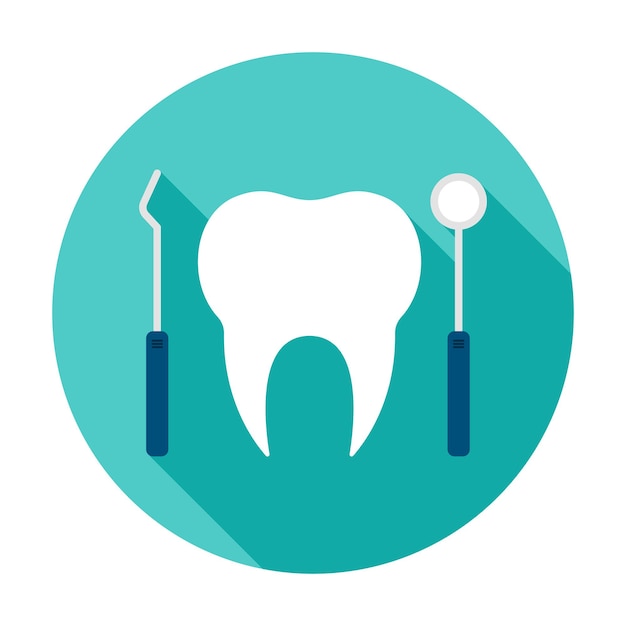 Dentist Tools Circle Icon. Vector Illustration with Long Shadow. Medicine Item.