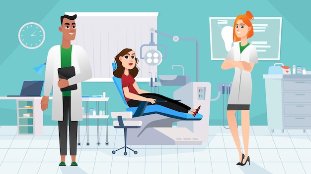 Dentistry concept with people scene in the background cartoon style