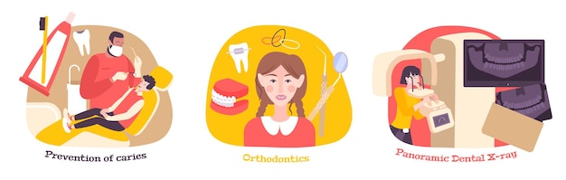 Dentistry flat compositions set with equipment illustration