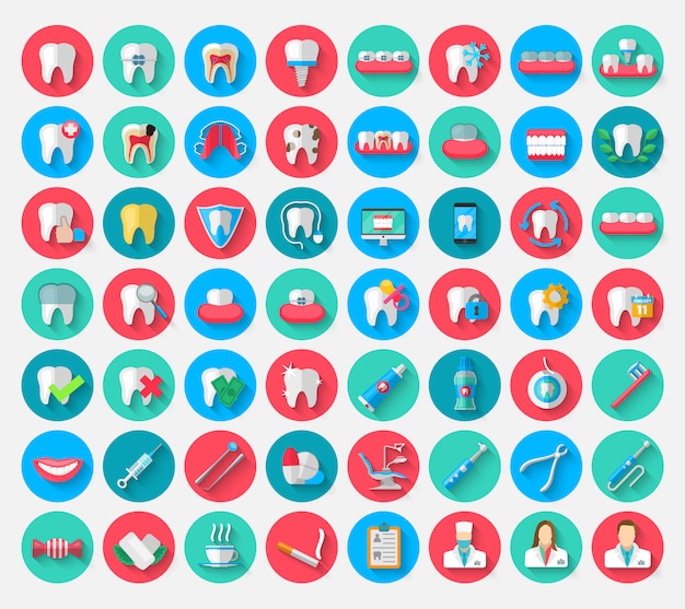 Dentistry icons isolated in flat design style.