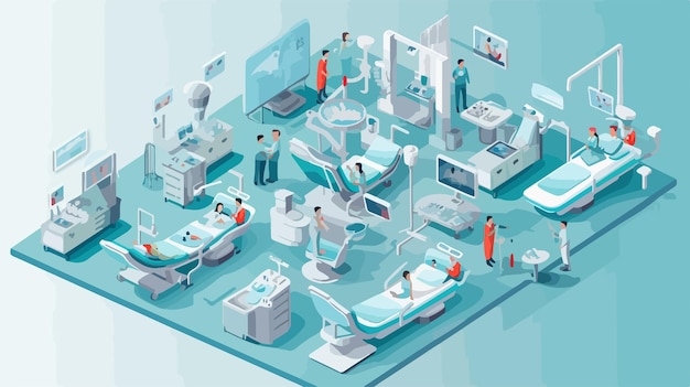 Vector dentistry isometric template with different stages