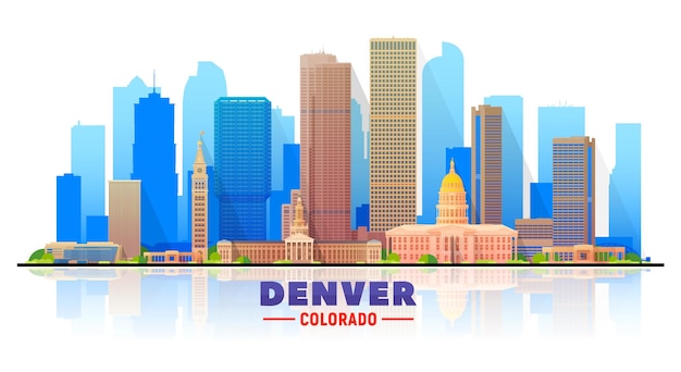 Denver  Colorado  skyline with panorama in white background Vector Illustration Business travel and tourism concept with modern buildings