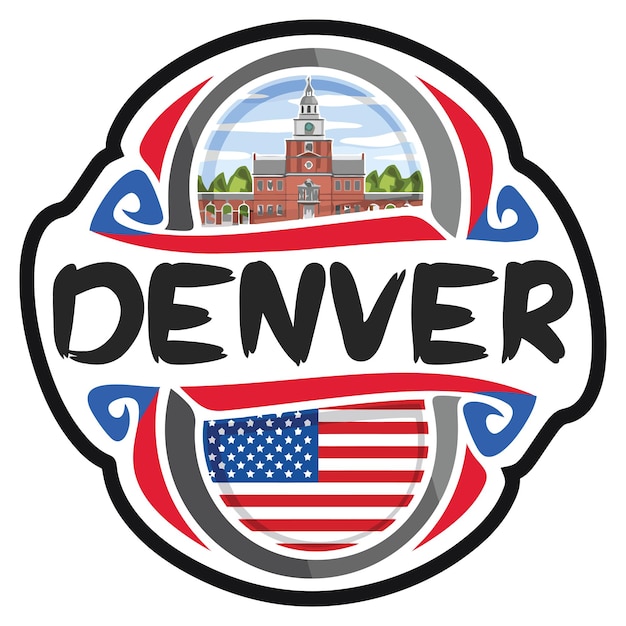 Denver USA United States Flag Travel Souvenir Sticker Skyline Logo Badge Stamp Seal Emblem Vector