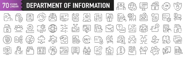 Department of Information black linear icons Collection of 70 icons in black Big set of linear icons