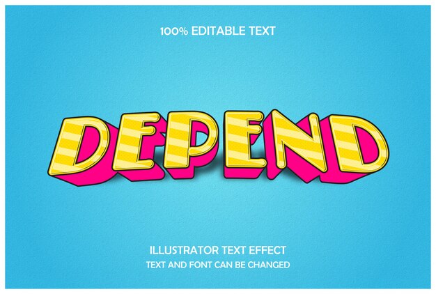 Depend,3d editable text effect yellow pink modern shadow comic style