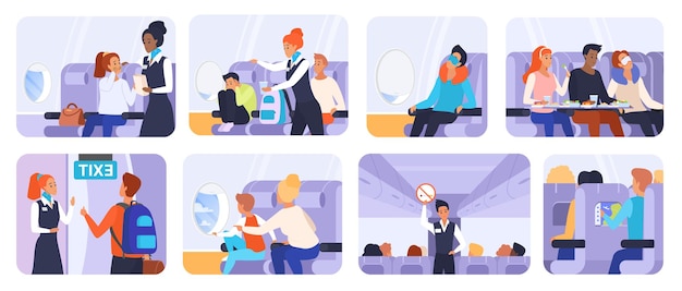 Vector depicting passengers traveling by airplane