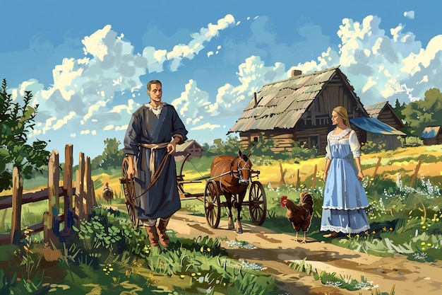 Depiction Slavic Village Scene