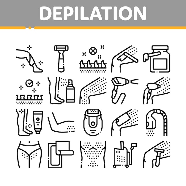 Depilation Procedure Collection Icons Set Vector