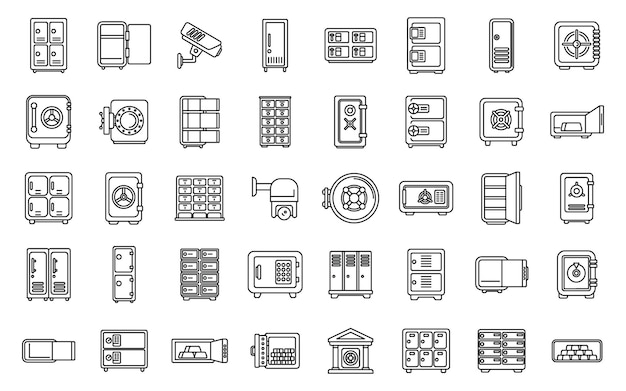 Deposit room icons set outline vector Money box