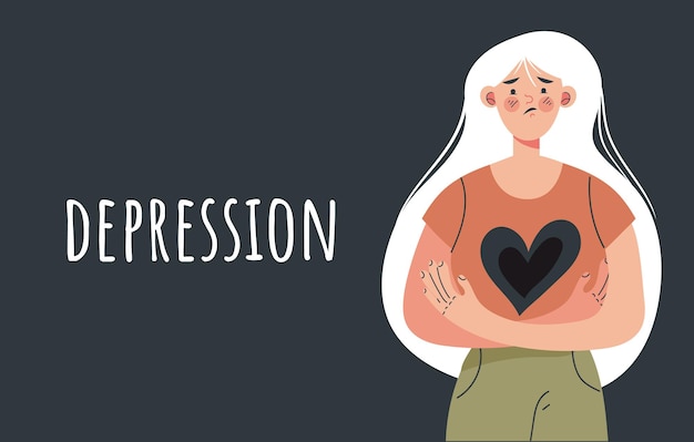 Depressed anxiety loneliness sad person banner concept flat graphic design illustration