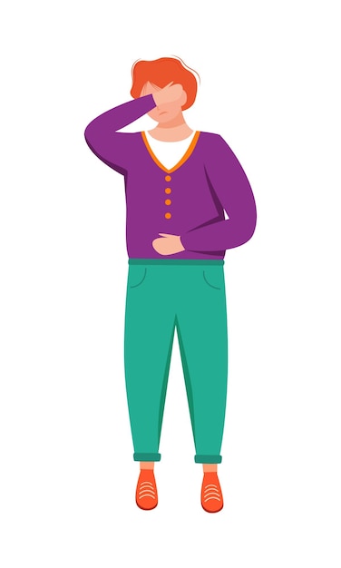 Depressed teenager with aches in stomach semi flat color vector character