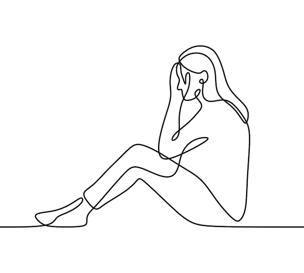 Depression sad girl woman oneline continuous single line art