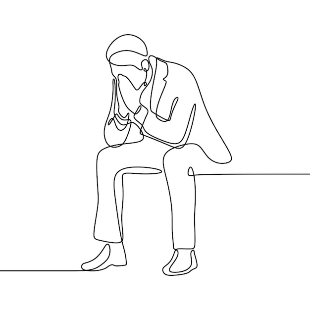 Depression sad man oneline continuous single line art