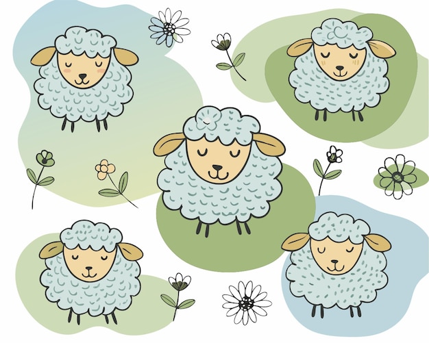 Vector desain seamless pattern cute sheep vector illustration line circuit