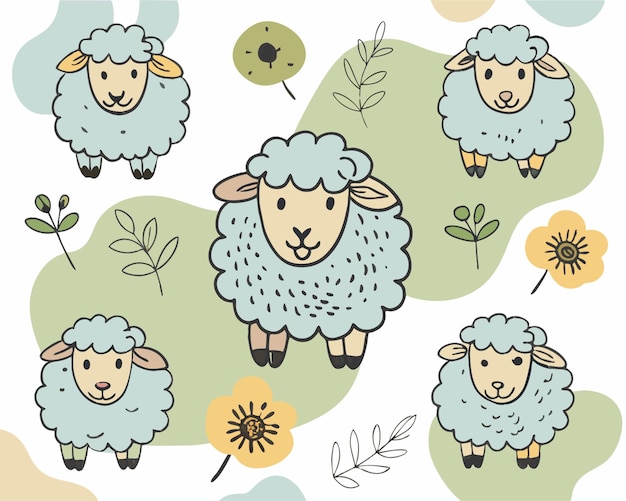 Vector desain seamless pattern cute sheep vector illustration line circuit