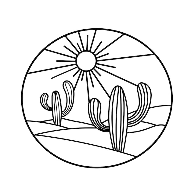 Desert and cacti landscape in a circle.