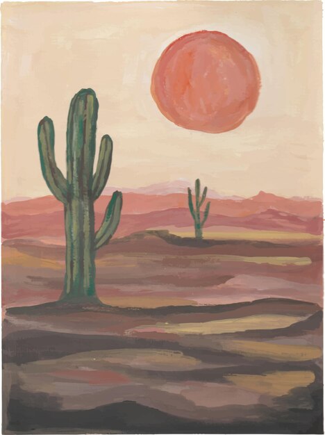 Vector desert cactus and sun watercolour art clip and vector mexican bohemian theme