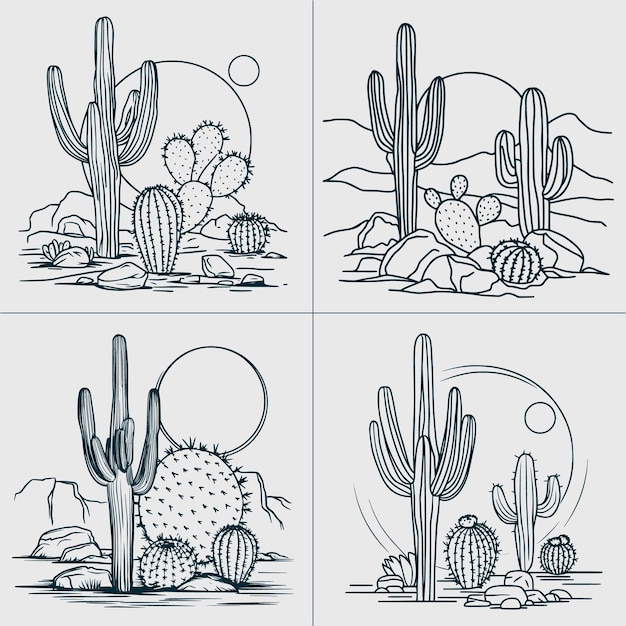 Vector desert cactus svg desert landscape svg western cactus svg western scene svg southwestern svg