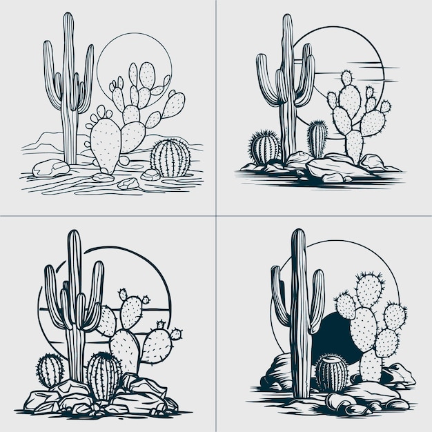 Vector desert cactus svg desert landscape svg western cactus svg western scene svg southwestern svg