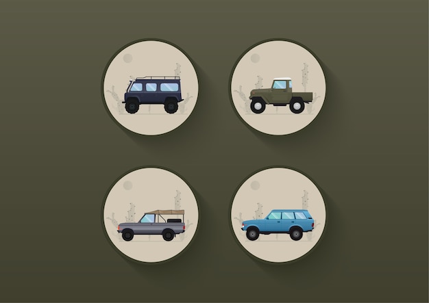 Desert car ,Off Road car set and cactus background illustration