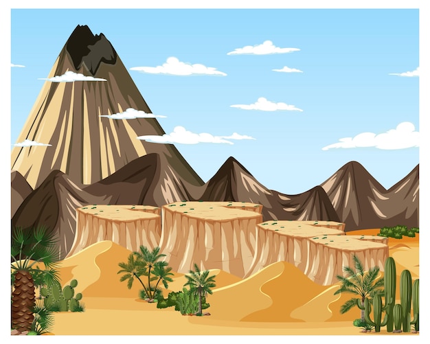 Desert forest landscape at daytime scene with big mountain