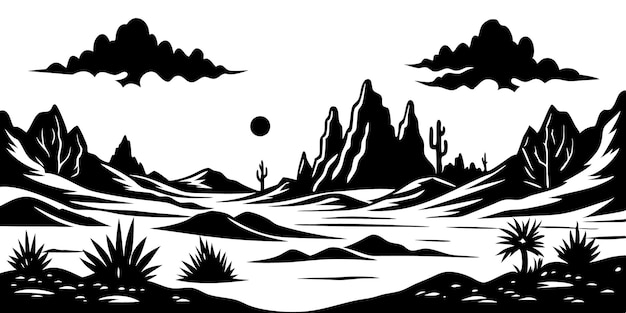 Vector desert horizon silhouette dramatic landscape of arid environments