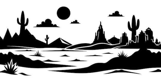 Vector desert horizon silhouette dramatic landscape of arid environments