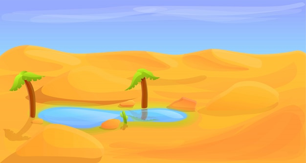 Desert lake  banner, cartoon style