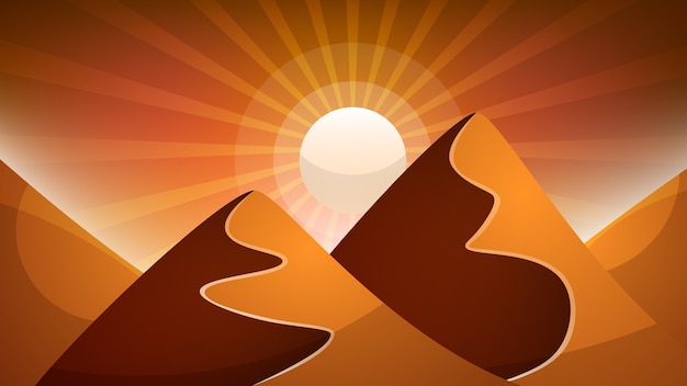 Vector desert landscape. pyramid and sun.