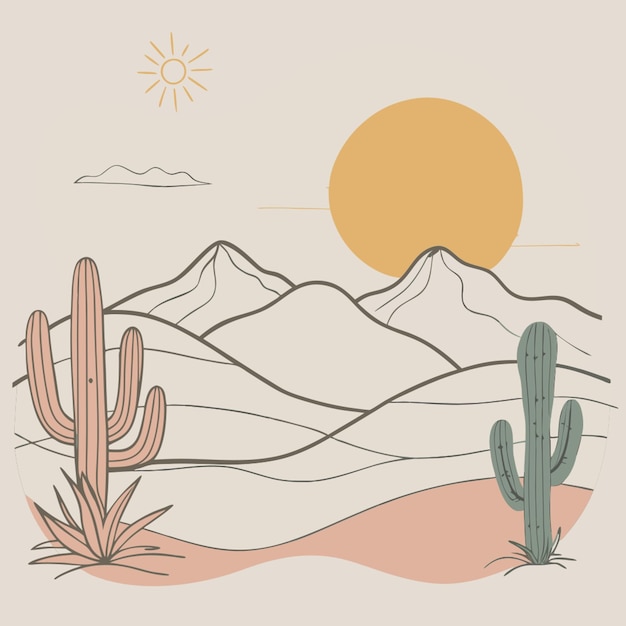 Vector desert landscape sunset vector illustration line circuit