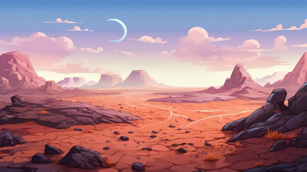 a desert landscape with a planet in the background