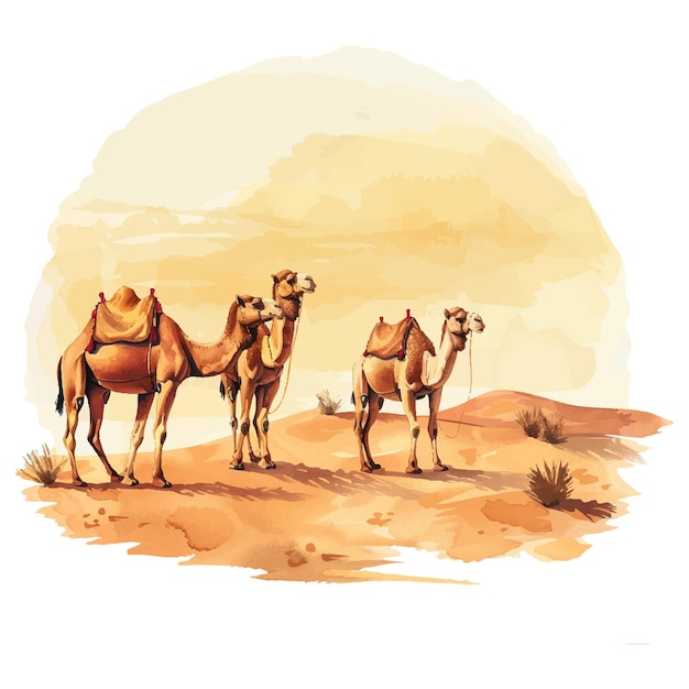 desert lanscape vector illustration in watercolor style